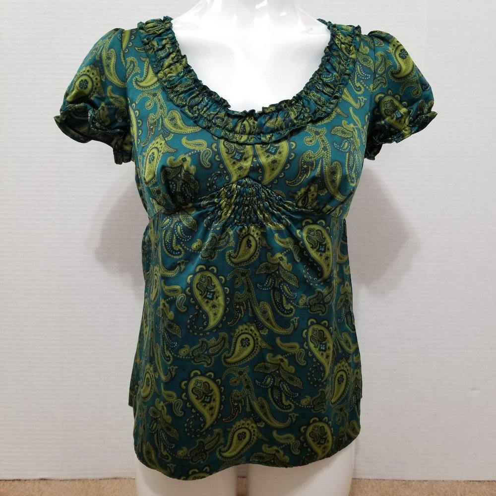 Ann Taylor LOFT top SP Petite Small paisley ruffle empire waist Factory